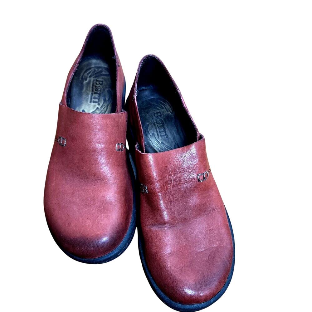 Born‎ BOC Women Red Leather Slip On Loafer Comfort Low Heel Shoes US 7 EU 38